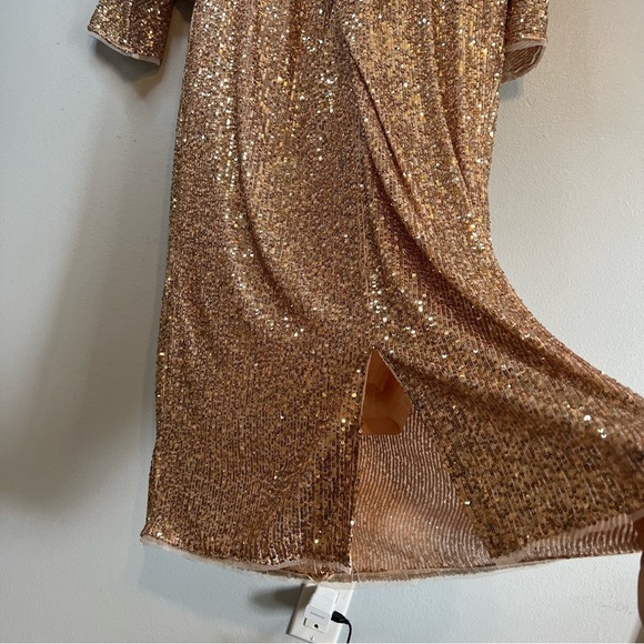 TFNC V Neck Sequins Midi Dress Plus Sz 22 Maternity Golden Party Formal Cocktail - Picture 9 of 16